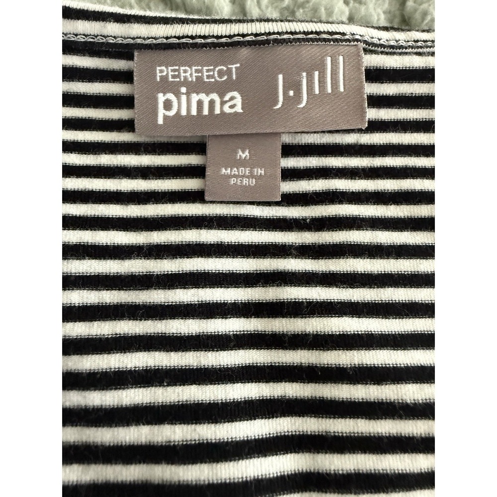 J Jill Perfect Pima Dress Medium Black White Striped 3/4 Sleeve Casual Knit - Picture 5 of 9